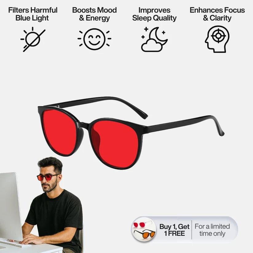 RedShield™ - Óculos Unissex com Lentes Vermelhas Anti-Luz Azul